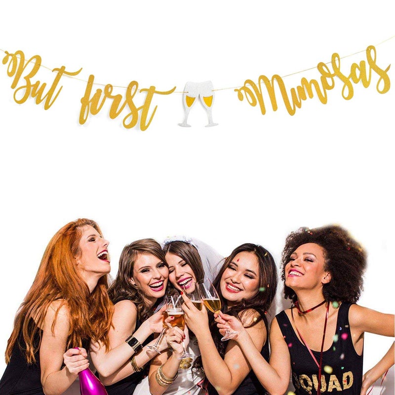 TTSAM Mimosa Bar Sign But First Mimosas Gold Banner, Decorations for Bridal Shower Baby Shower Bubbly Bar Champagne Brunch Bachelorette Party Engagement Wedding Graduation Fiesta Birthday Party - Image 4